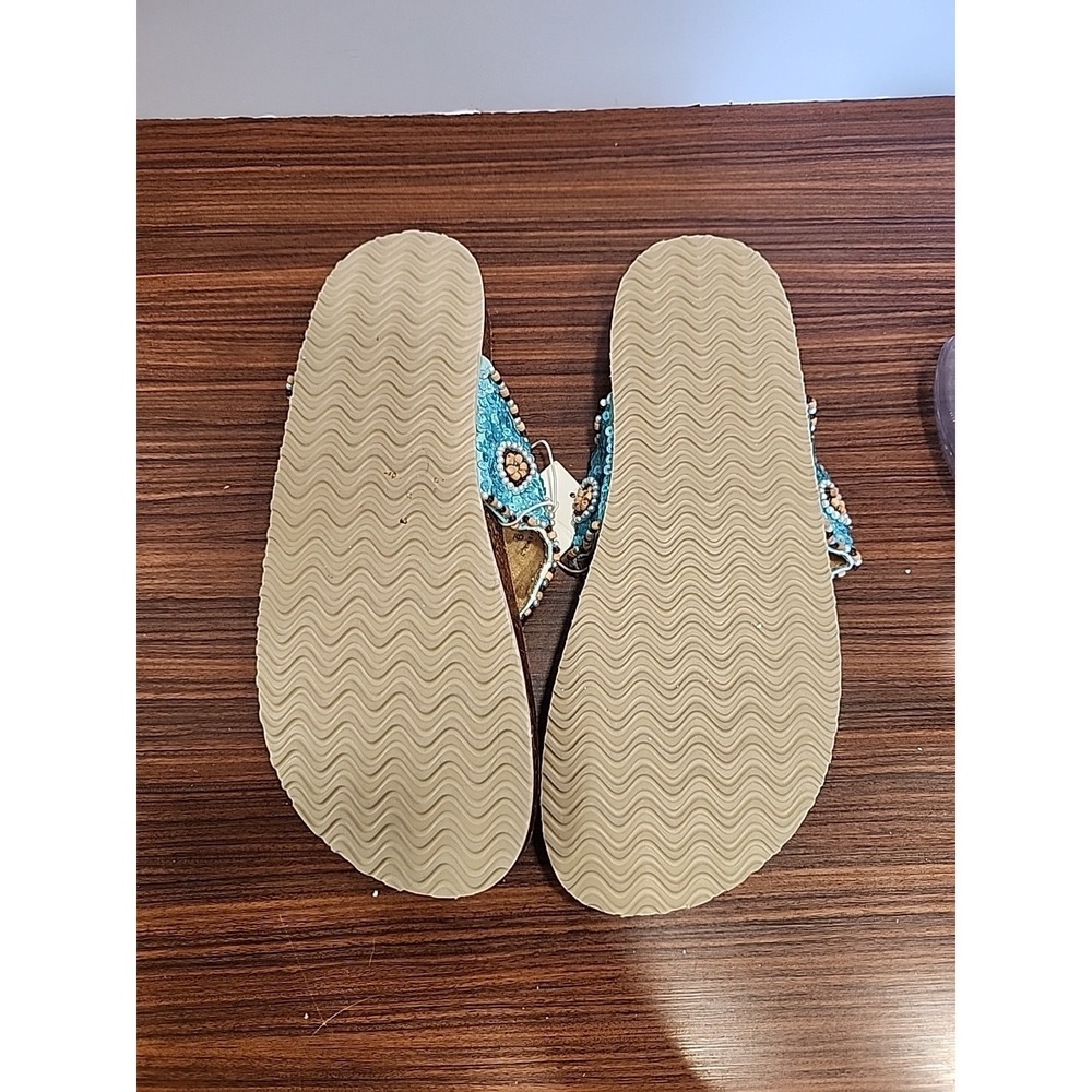 Xhilaration Thalia Womens 9 Turquoise Sequin Thong Slide Sandals - Picture 5 of 5